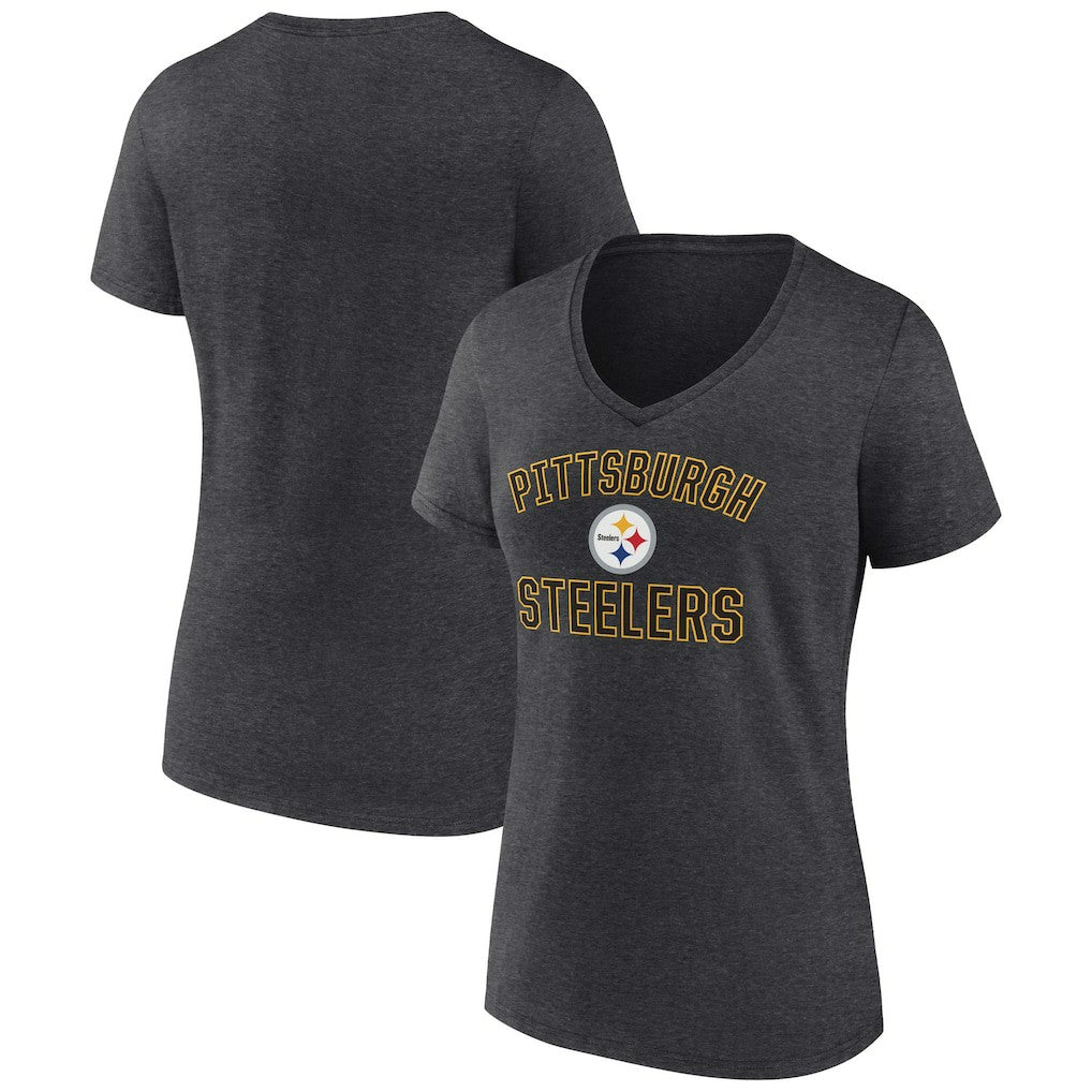 Pittsburgh Steelers Women's Victory Arch Team V-Neck T-Shirt Charcoal | NFL