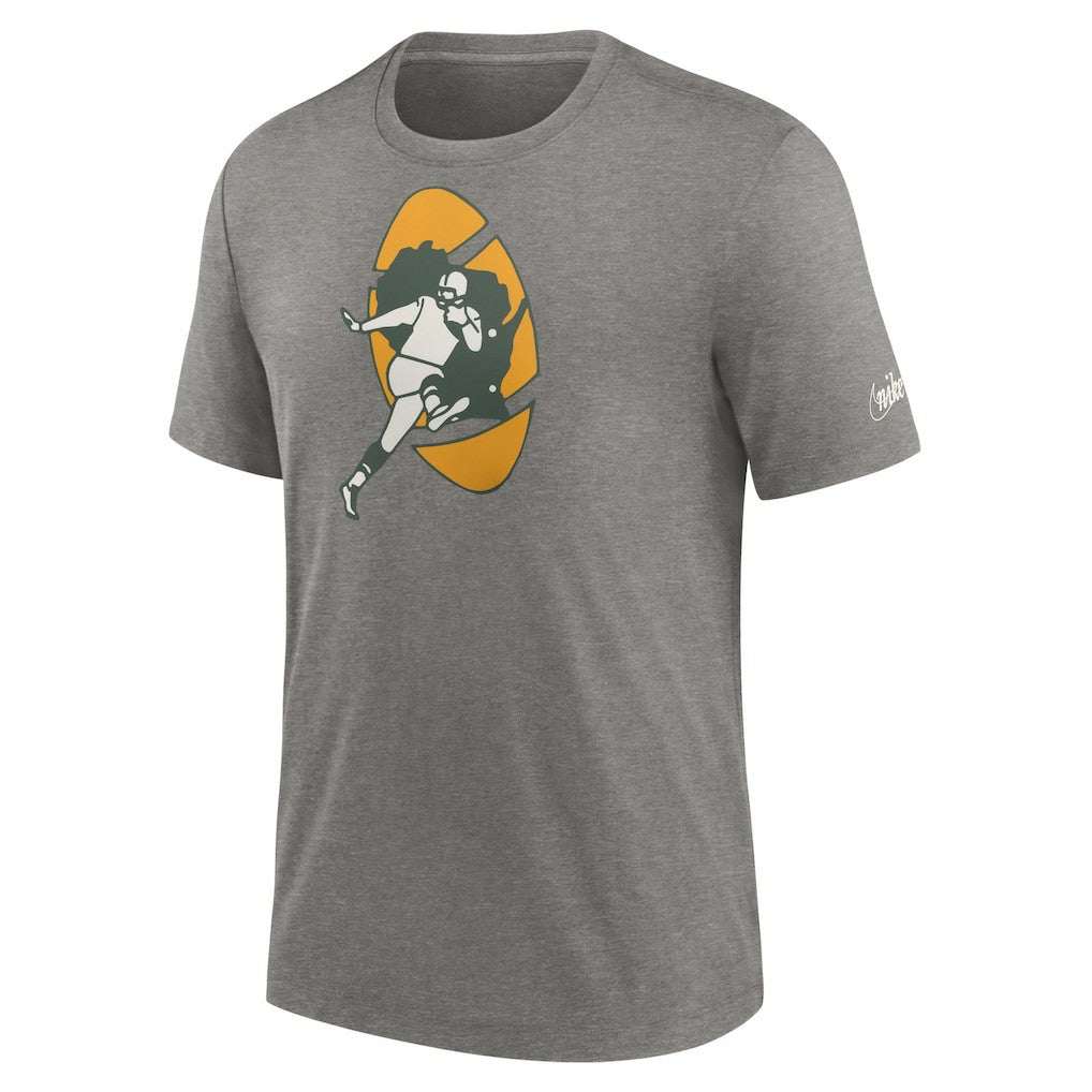 Green Bay Packers Rewind Logo Tri-Blend T-Shirt Heather Charcoal | Nike for Sale