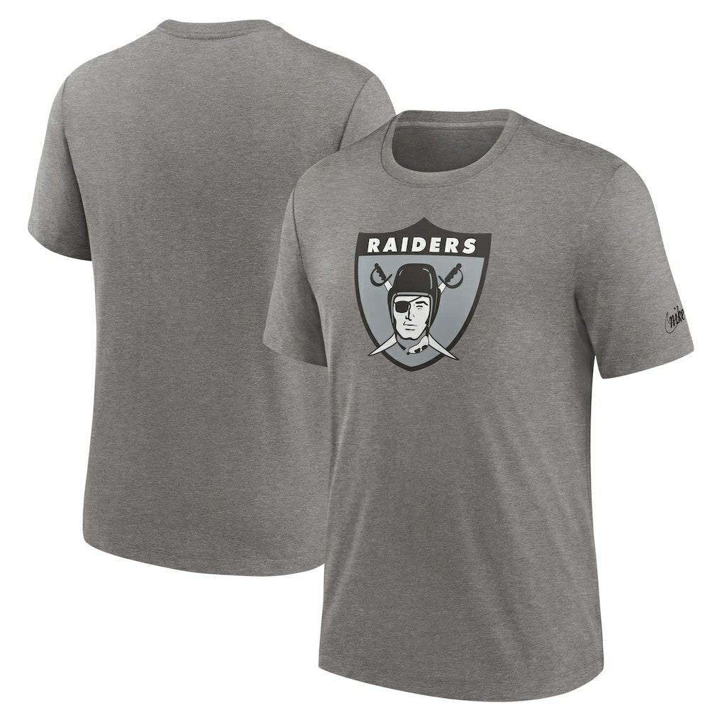 Las Vegas Raiders Rewind Logo Tri-Blend T-Shirt Heather Charcoal | Nike for Sale