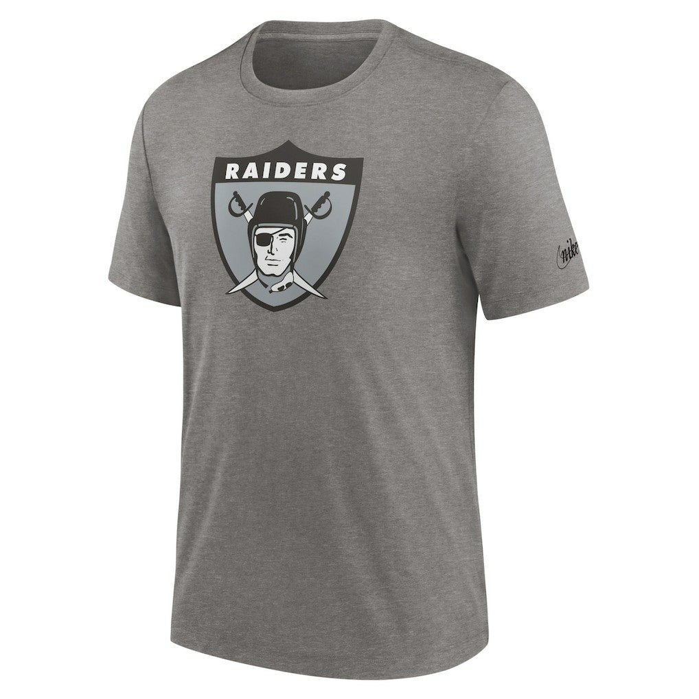 Las Vegas Raiders Rewind Logo Tri-Blend T-Shirt Heather Charcoal | Nike for Sale