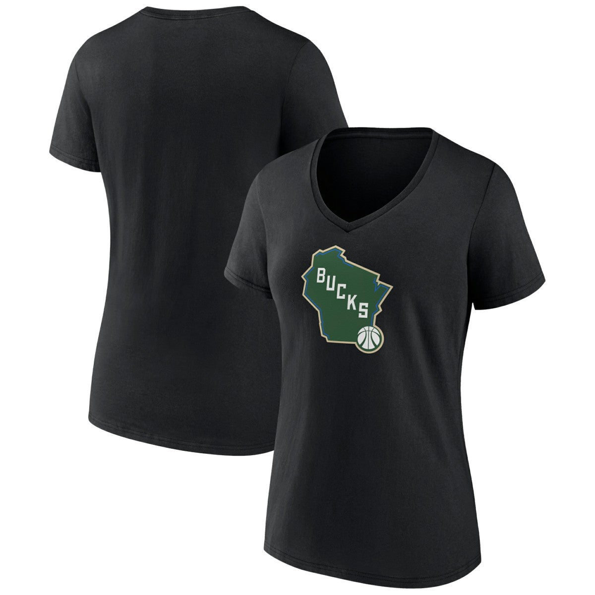 Milwaukee Bucks Women's Alternate Logo V-Neck T-Shirt Black - NBA