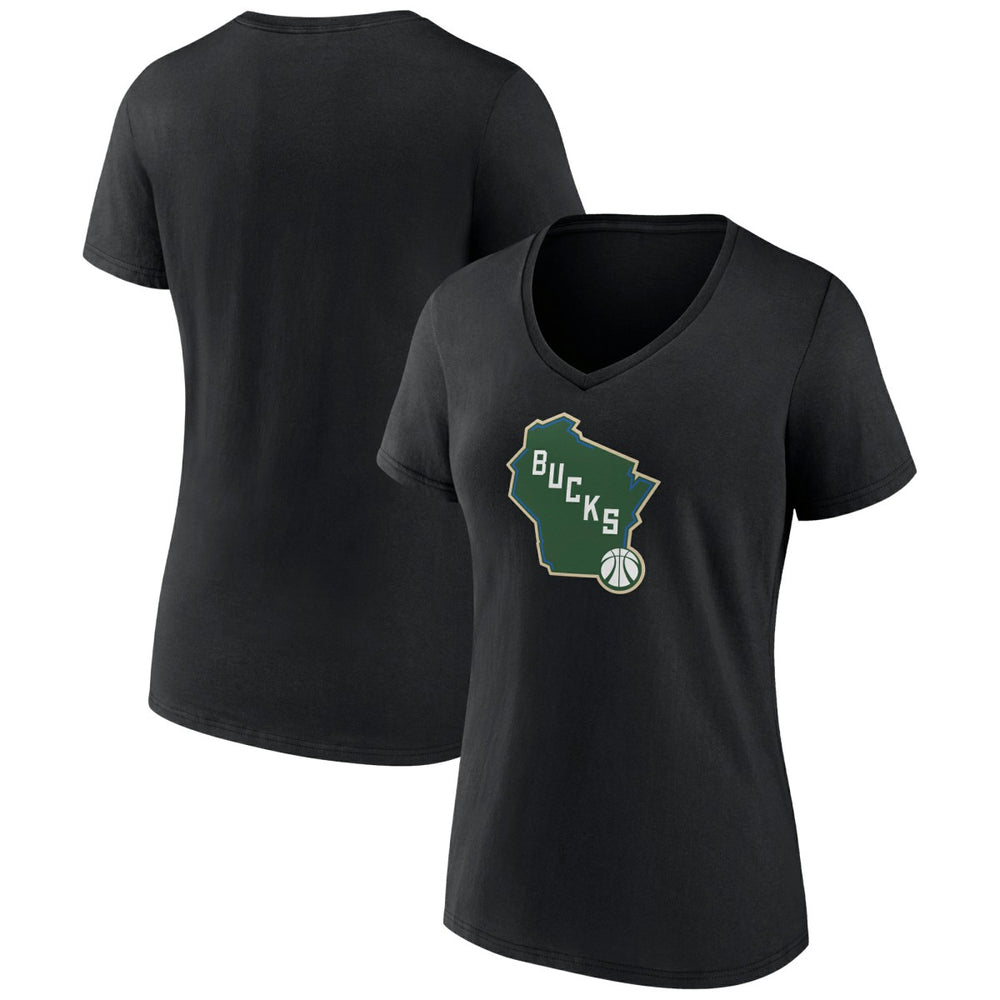 Milwaukee Bucks Women's Alternate Logo V-Neck T-Shirt Black - NBA