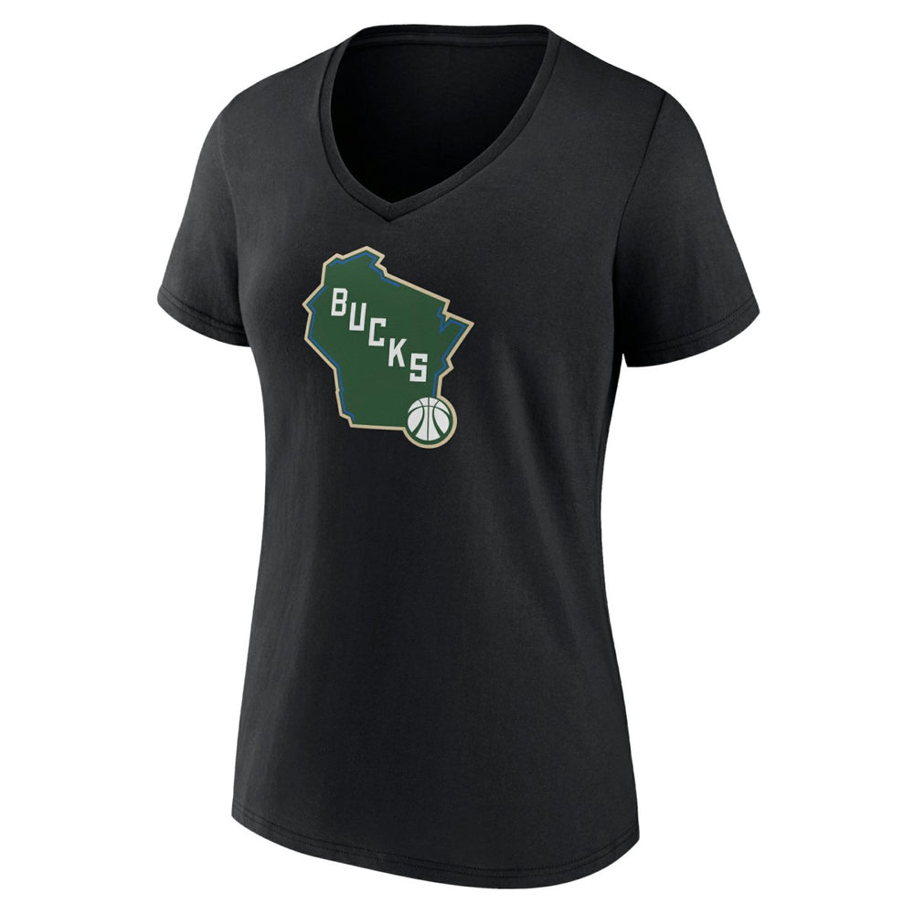 Milwaukee Bucks Women's Alternate Logo V-Neck T-Shirt Black - NBA