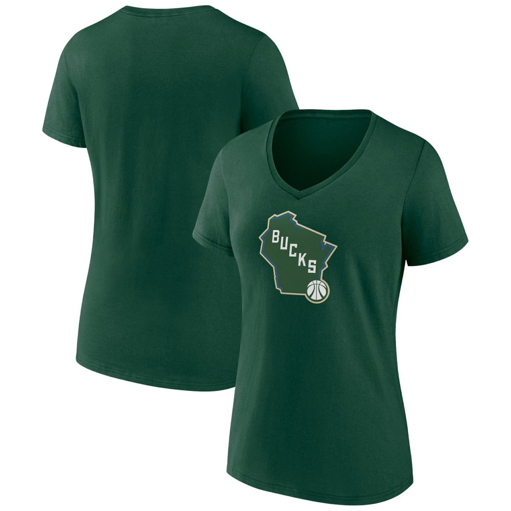 Milwaukee Bucks Women's Alternate Logo V-Neck T-Shirt Green - NBA