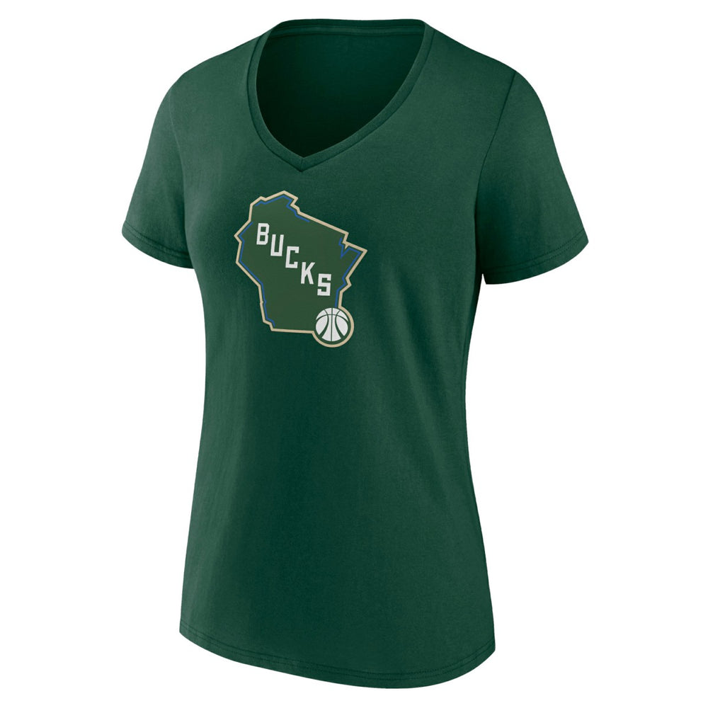 Milwaukee Bucks Women's Alternate Logo V-Neck T-Shirt Green - NBA