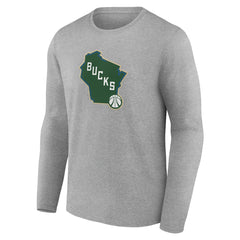 Milwaukee Bucks Alternate Logo Long Sleeve T-Shirt Gray - NBA