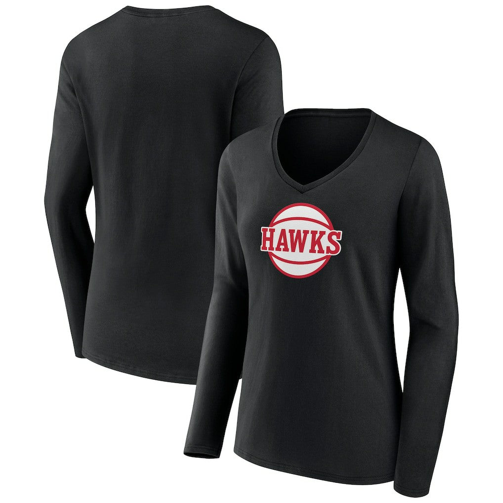 Atlanta Hawks Women's Alternate Logo V-Neck Long Sleeve T-Shirt Black - NBA