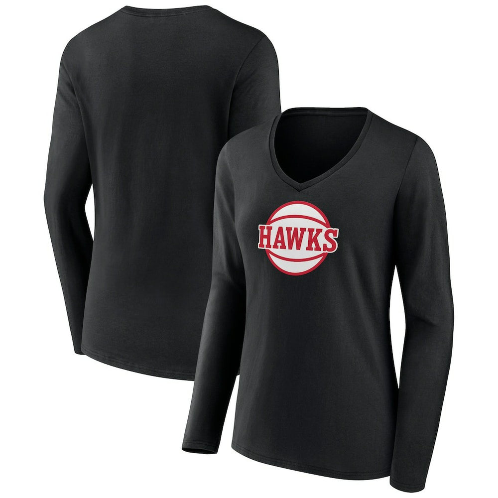 Atlanta Hawks Women's Alternate Logo V-Neck Long Sleeve T-Shirt Black - NBA