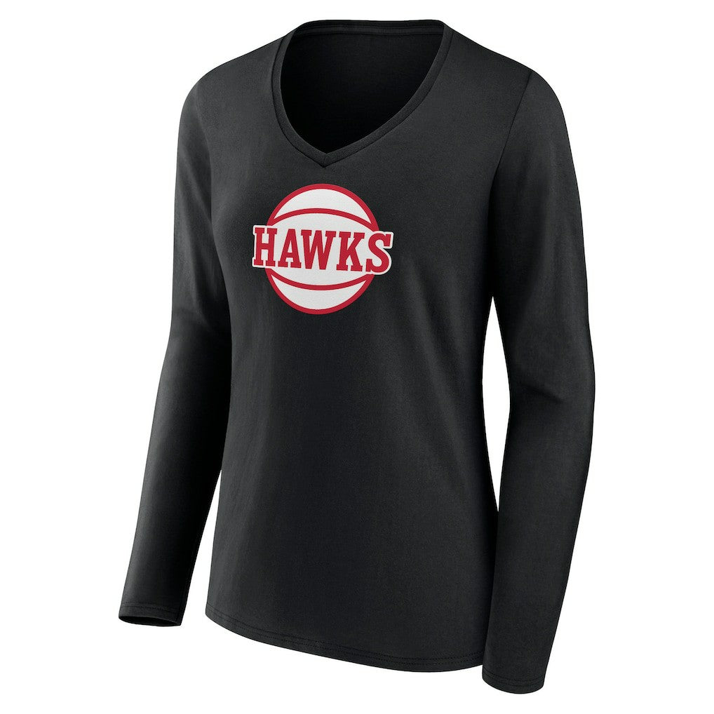 Atlanta Hawks Women's Alternate Logo V-Neck Long Sleeve T-Shirt Black - NBA