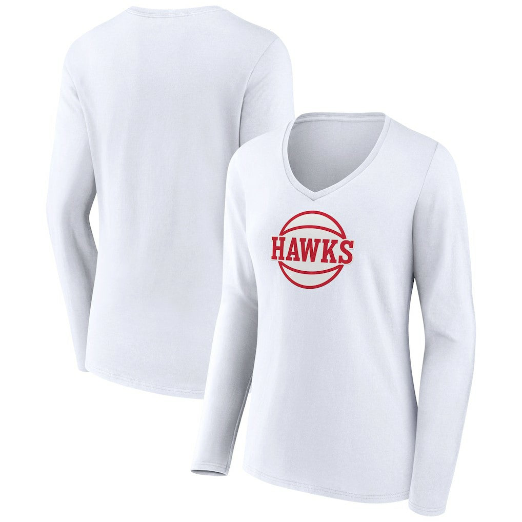Atlanta Hawks Women's Alternate Logo V-Neck Long Sleeve T-Shirt White - NBA