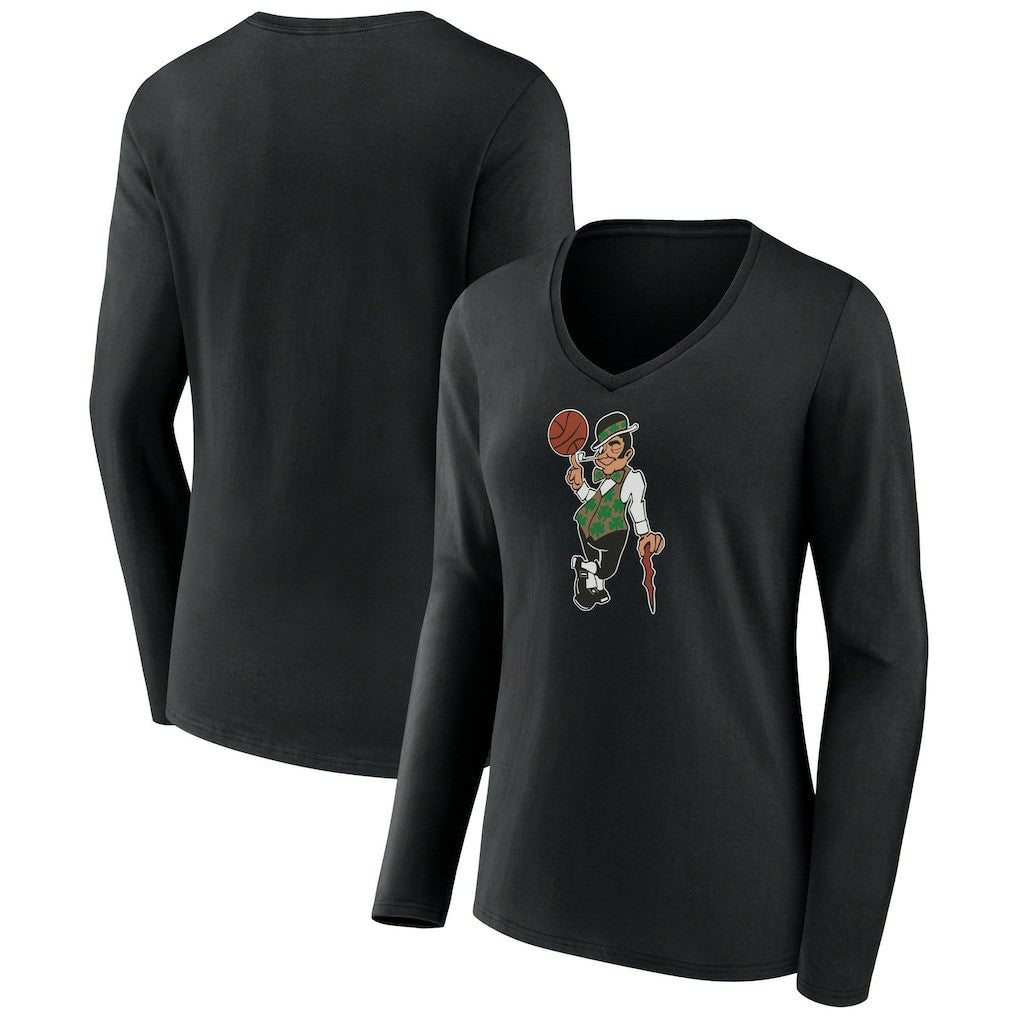 Boston Celtics Women's Alternate Logo V-Neck Long Sleeve T-Shirt Black - NBA
