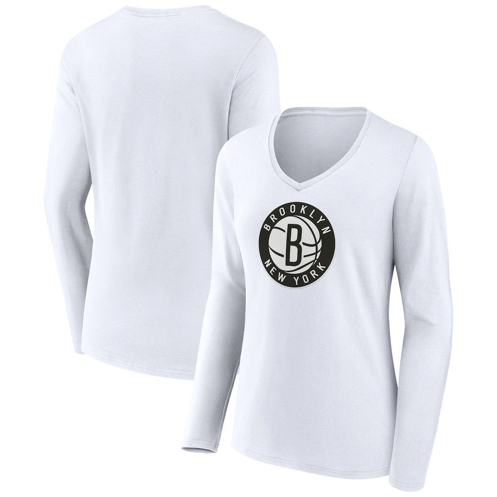 Brooklyn Nets Women's Alternate Logo V-Neck Long Sleeve T-Shirt White - NBA