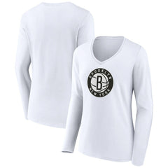Brooklyn Nets Women's Alternate Logo V-Neck Long Sleeve T-Shirt White - NBA