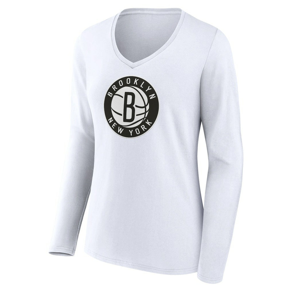 Brooklyn Nets Women's Alternate Logo V-Neck Long Sleeve T-Shirt White - NBA