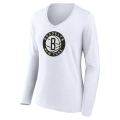 Brooklyn Nets Women's Alternate Logo V-Neck Long Sleeve T-Shirt White - NBA