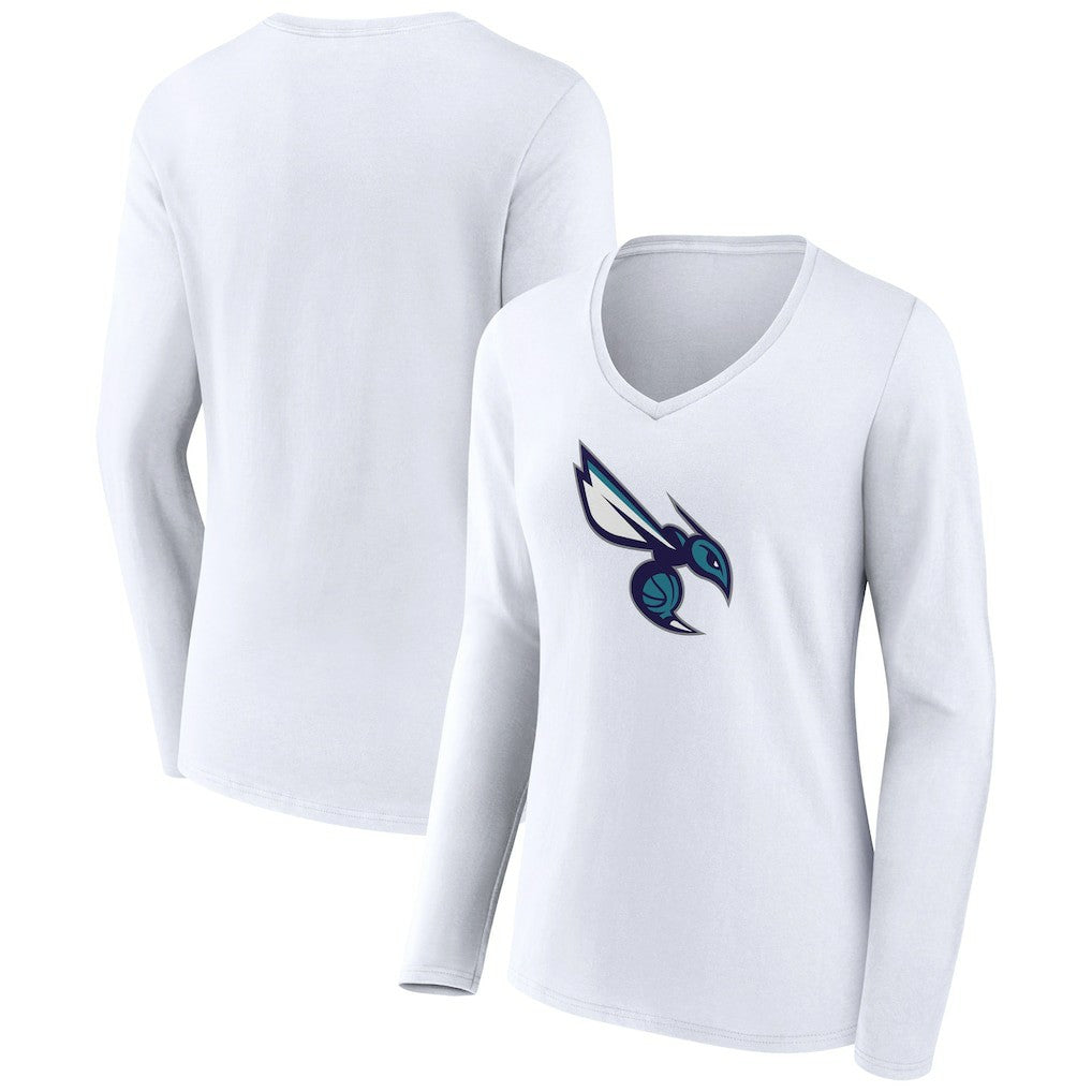 Charlotte Hornets Women's Alternate Logo V-Neck Long Sleeve T-Shirt White - NBA