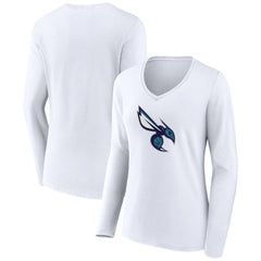 Charlotte Hornets Women's Alternate Logo V-Neck Long Sleeve T-Shirt White - NBA
