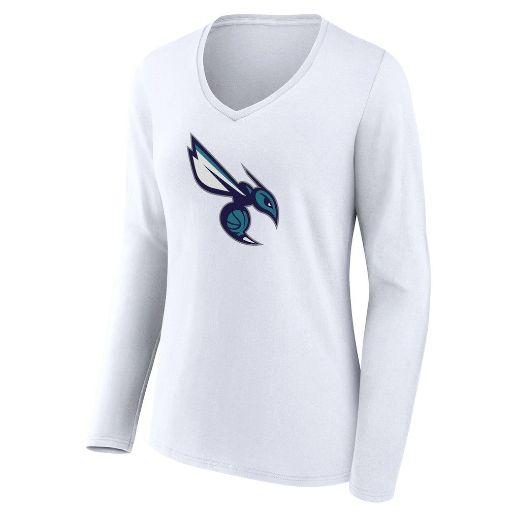 Charlotte Hornets Women's Alternate Logo V-Neck Long Sleeve T-Shirt White - NBA
