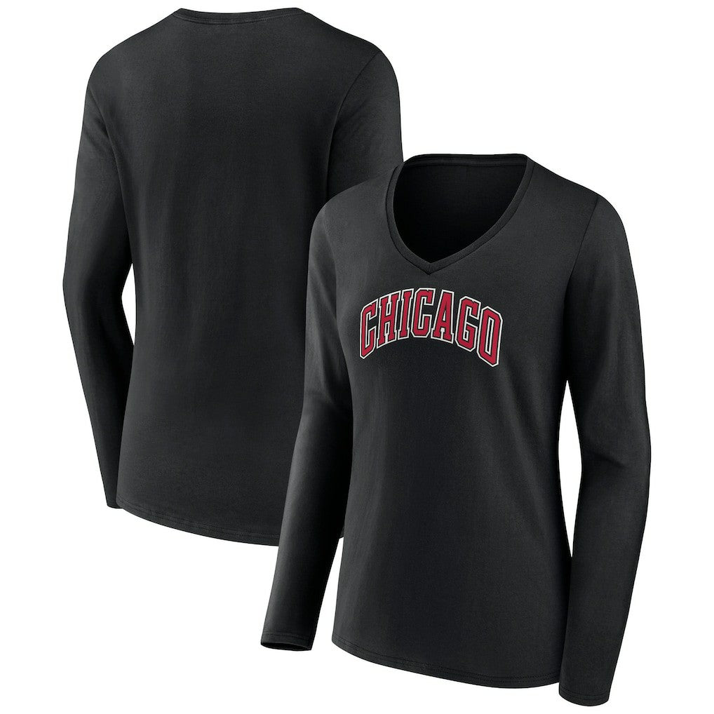 Chicago Bulls Women's Alternate Logo V-Neck Long Sleeve T-Shirt Black - NBA