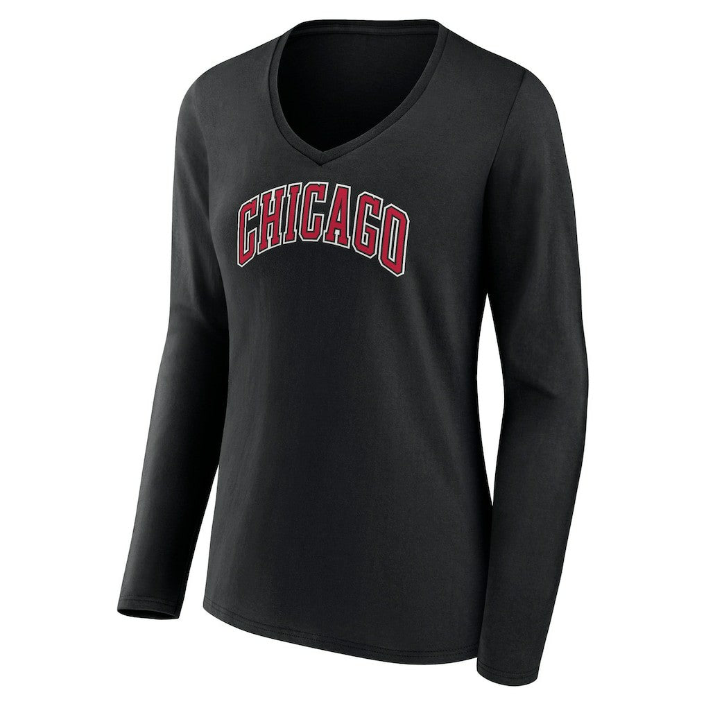Chicago Bulls Women's Alternate Logo V-Neck Long Sleeve T-Shirt Black - NBA