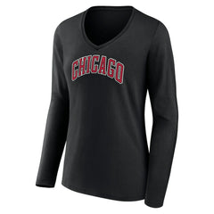 Chicago Bulls Women's Alternate Logo V-Neck Long Sleeve T-Shirt Black - NBA