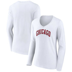 Chicago Bulls Women's Alternate Logo V-Neck Long Sleeve T-Shirt White - NBA