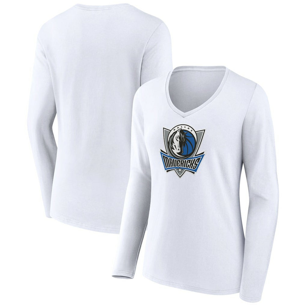 Dallas Mavericks Women's Alternate Logo V-Neck Long Sleeve T-Shirt White - NBA