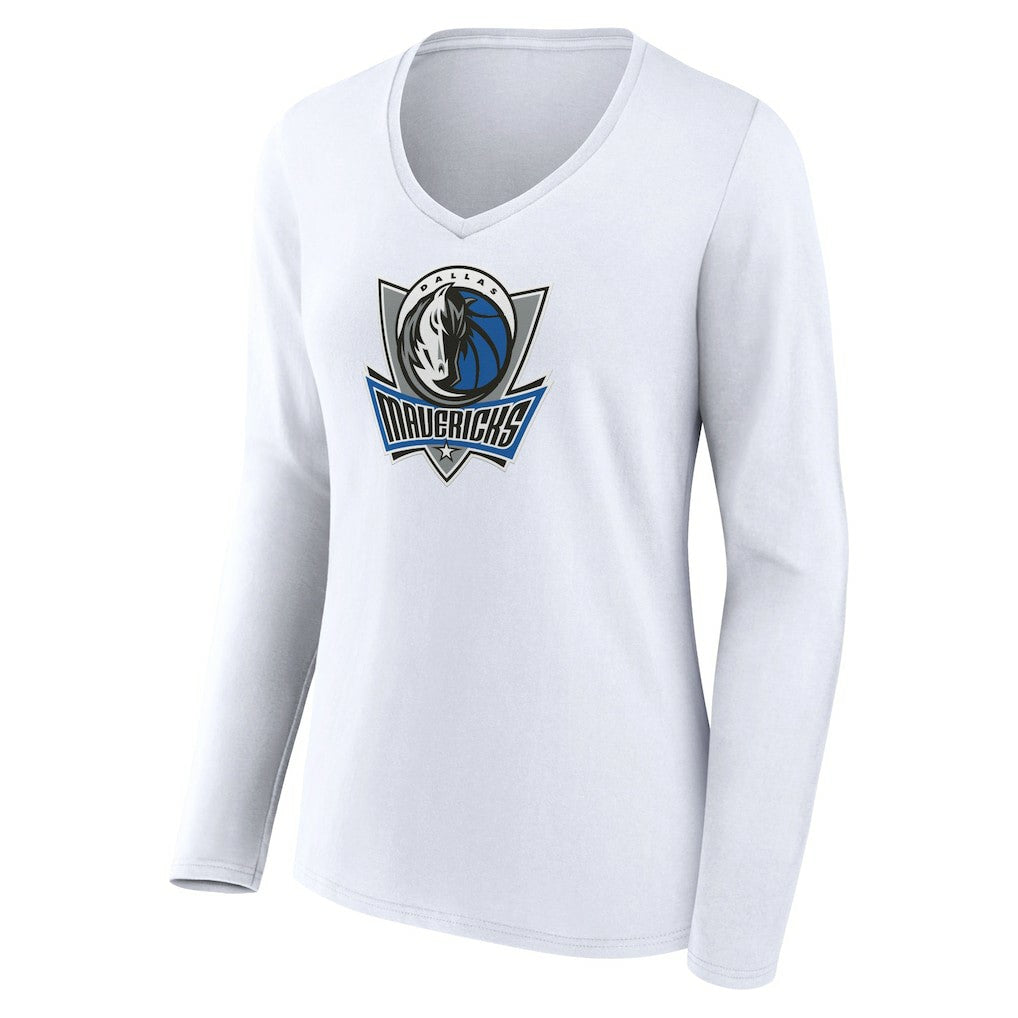 Dallas Mavericks Women's Alternate Logo V-Neck Long Sleeve T-Shirt White - NBA