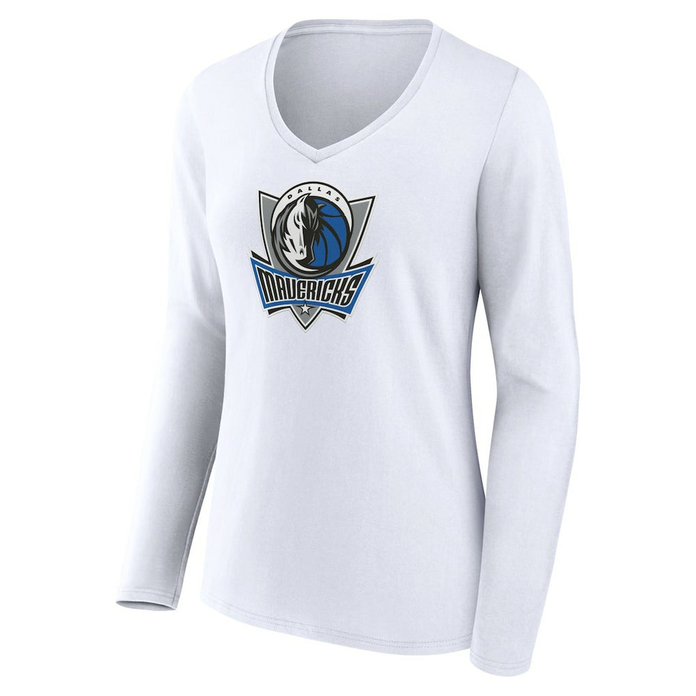 Dallas Mavericks Women's Alternate Logo V-Neck Long Sleeve T-Shirt White - NBA