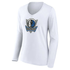 Dallas Mavericks Women's Alternate Logo V-Neck Long Sleeve T-Shirt White - NBA
