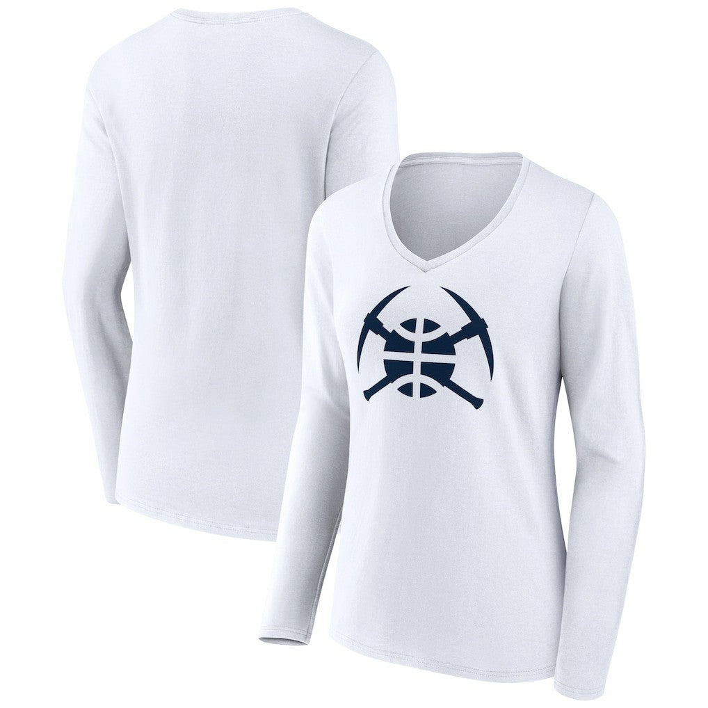 Denver Nuggets Women's Alternate Logo V-Neck Long Sleeve T-Shirt White - NBA
