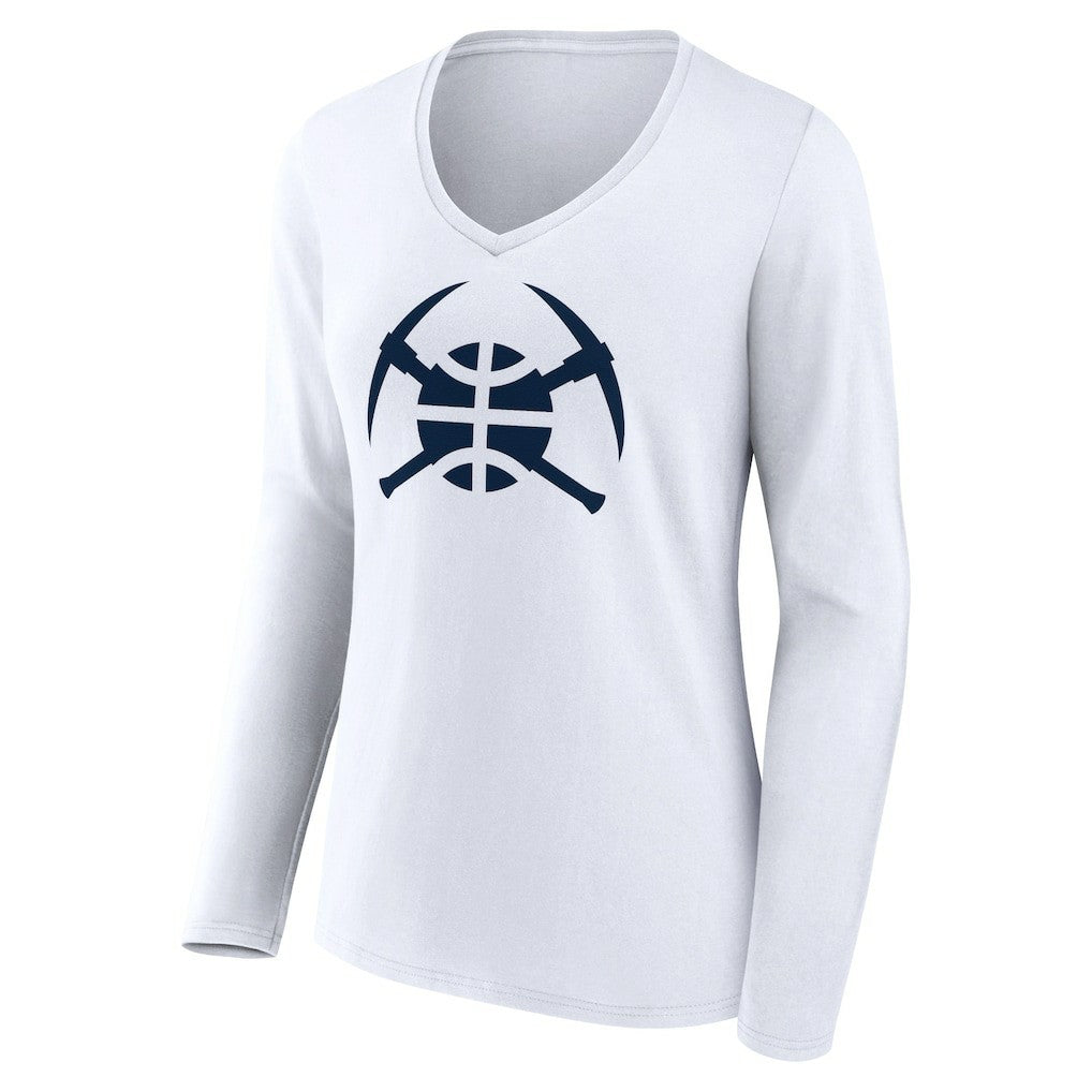 Denver Nuggets Women's Alternate Logo V-Neck Long Sleeve T-Shirt White - NBA