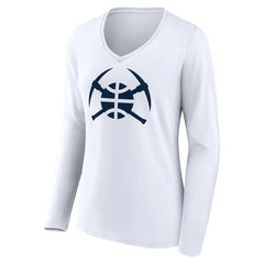 Denver Nuggets Women's Alternate Logo V-Neck Long Sleeve T-Shirt White - NBA