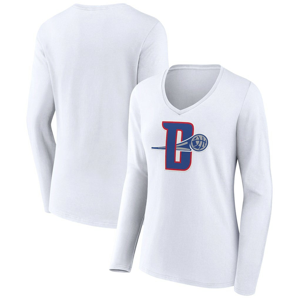 Detroit Pistons Women's Alternate Logo V-Neck Long Sleeve T-Shirt White - NBA