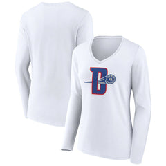 Detroit Pistons Women's Alternate Logo V-Neck Long Sleeve T-Shirt White - NBA