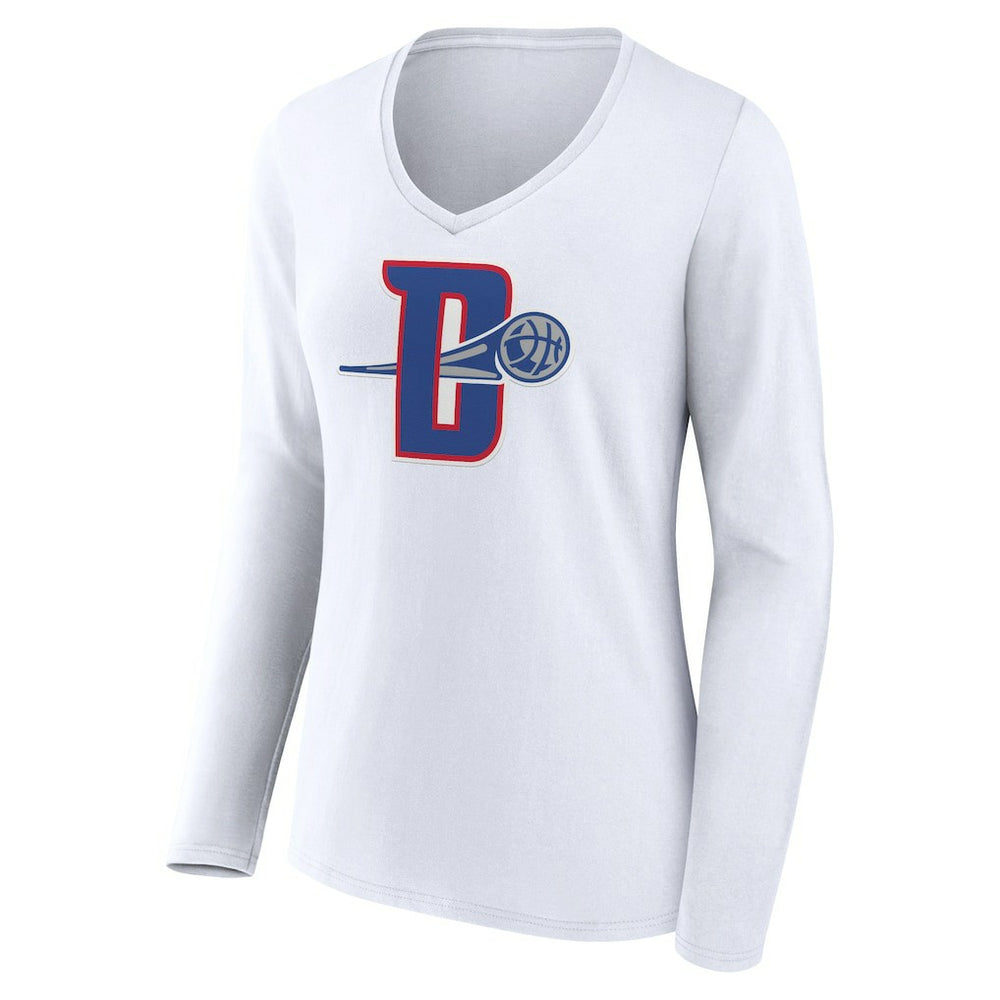 Detroit Pistons Women's Alternate Logo V-Neck Long Sleeve T-Shirt White - NBA