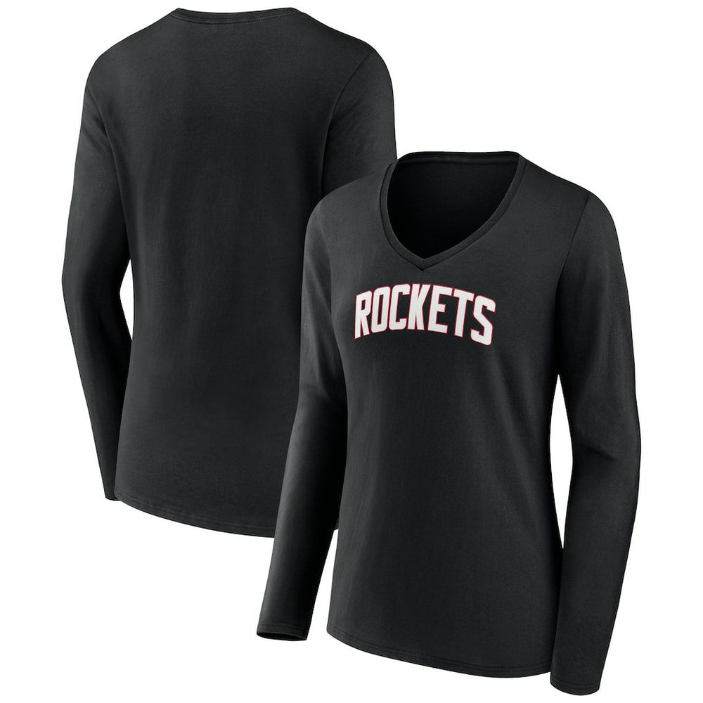 Houston Rockets Women's Alternate Logo V-Neck Long Sleeve T-Shirt Black - NBA
