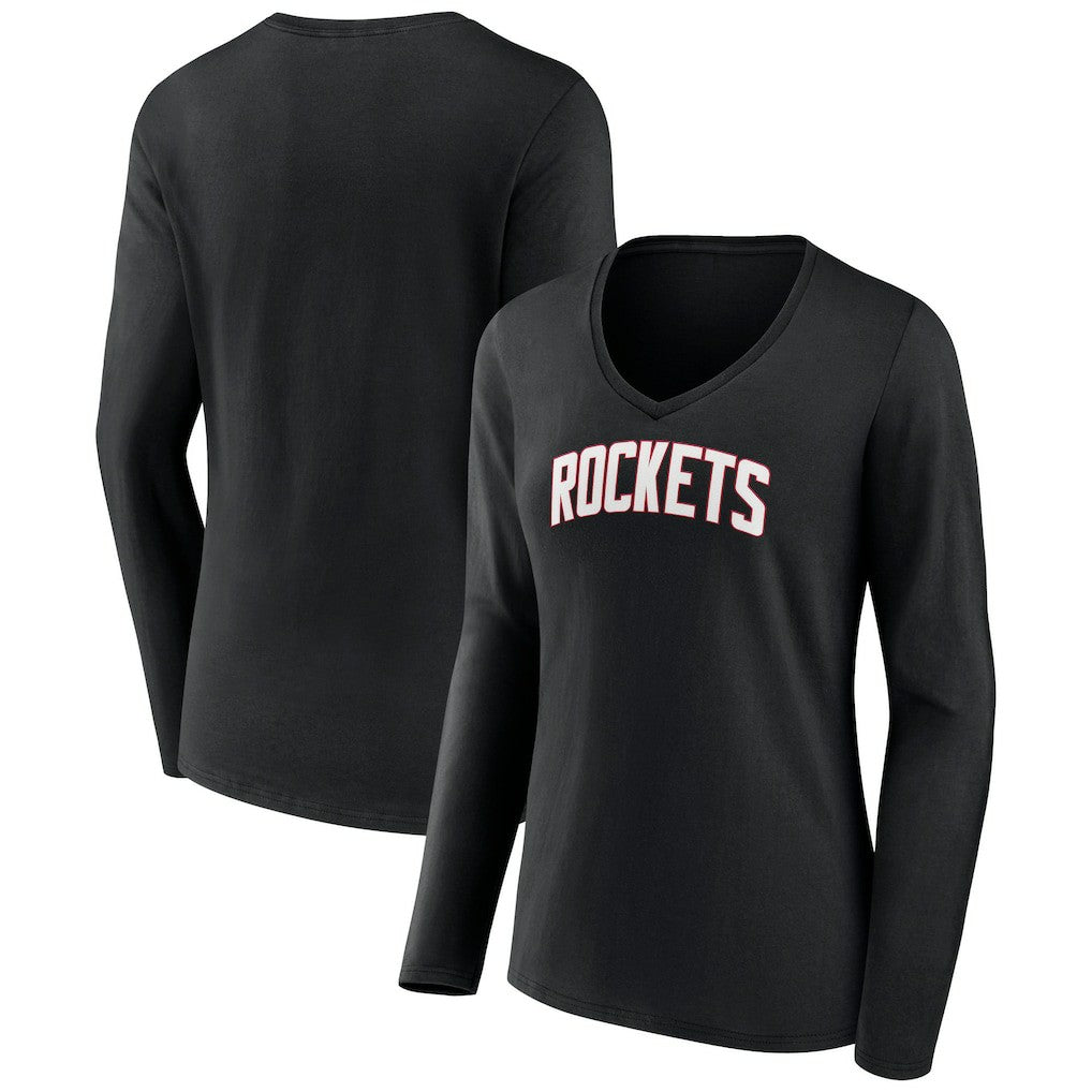 Houston Rockets Women's Alternate Logo V-Neck Long Sleeve T-Shirt Black - NBA