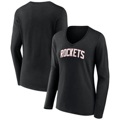 Houston Rockets Women's Alternate Logo V-Neck Long Sleeve T-Shirt Black - NBA