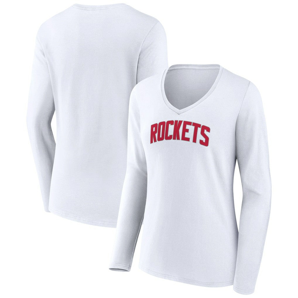 Houston Rockets Women's Alternate Logo V-Neck Long Sleeve T-Shirt White - NBA