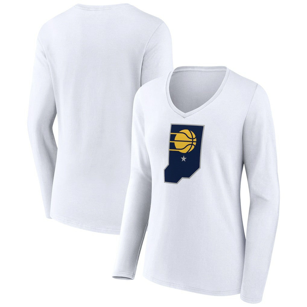 Indiana Pacers Women's Alternate Logo V-Neck Long Sleeve T-Shirt White - NBA