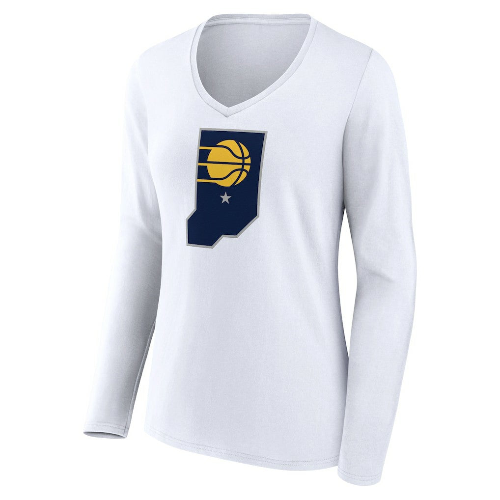 Indiana Pacers Women's Alternate Logo V-Neck Long Sleeve T-Shirt White - NBA