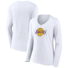 Los Angeles Lakers Women's Alternate Logo V-Neck Long Sleeve T-Shirt White - NBA