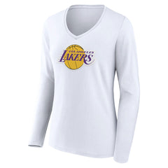 Los Angeles Lakers Women's Alternate Logo V-Neck Long Sleeve T-Shirt White - NBA