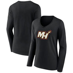 Miami Heat Women's Alternate Logo V-Neck Long Sleeve T-Shirt Black - NBA