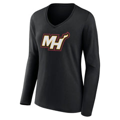 Miami Heat Women's Alternate Logo V-Neck Long Sleeve T-Shirt Black - NBA