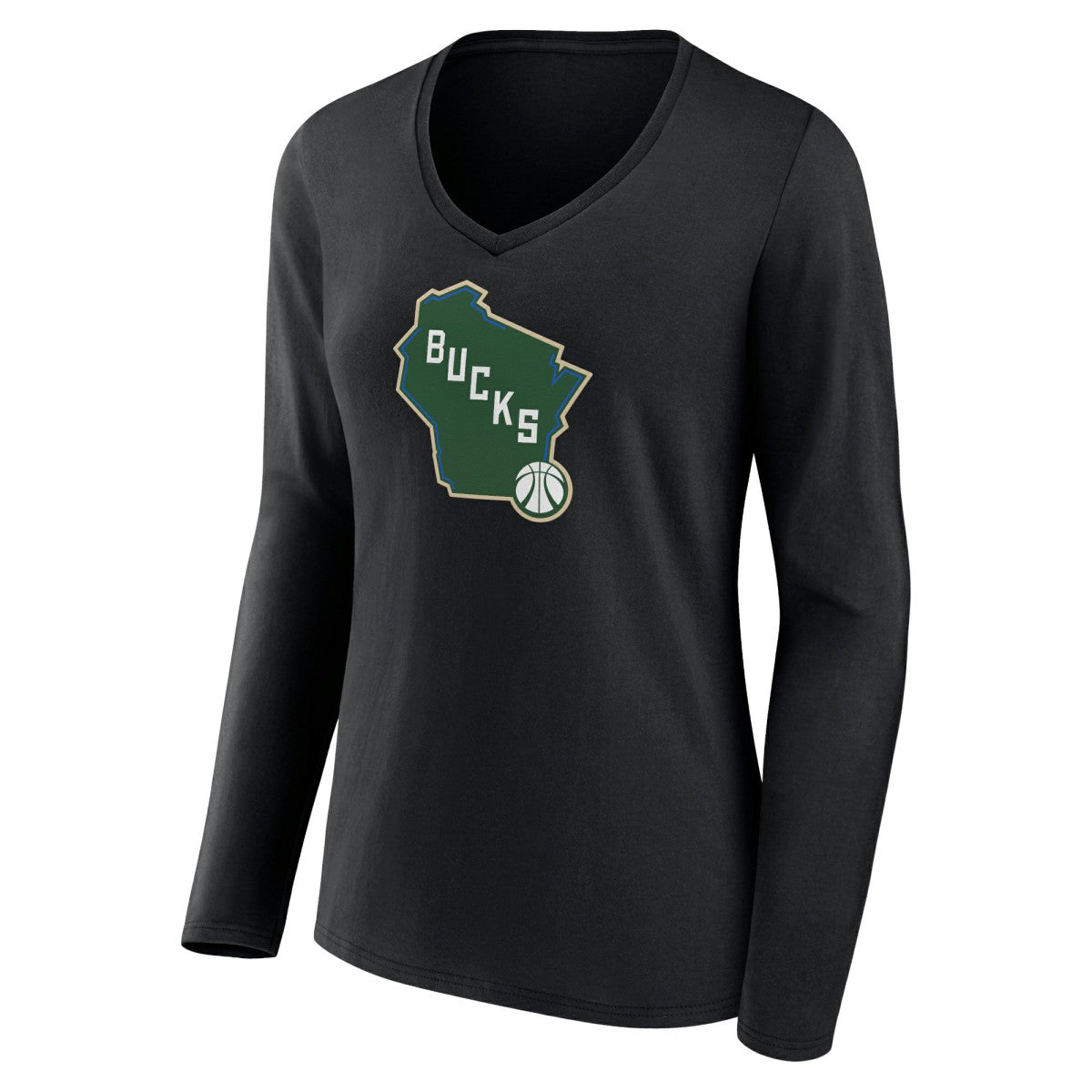 Milwaukee Bucks Women's Alternate Logo V-Neck Long Sleeve T-Shirt Black - NBA