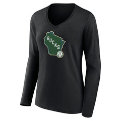 Milwaukee Bucks Women's Alternate Logo V-Neck Long Sleeve T-Shirt Black - NBA