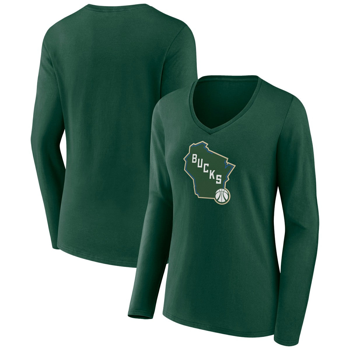 Milwaukee Bucks Women's Alternate Logo V-Neck Long Sleeve T-Shirt Green - NBA