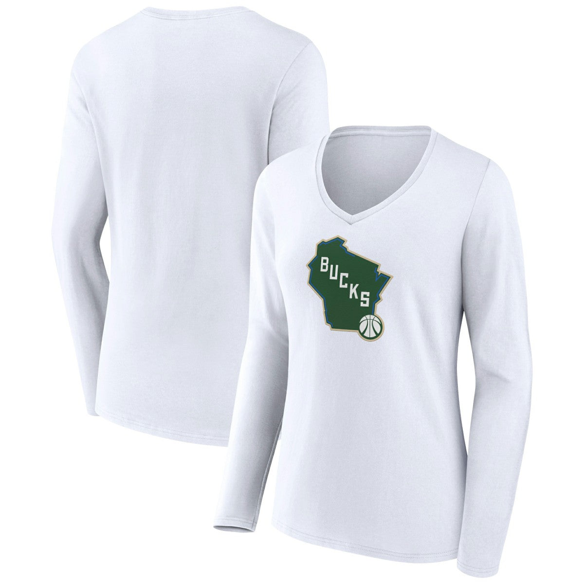 Milwaukee Bucks Women's Alternate Logo V-Neck Long Sleeve T-Shirt White - NBA